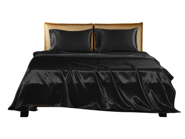 DreamZ Silky Satin Sheets Fitted Flat Queen Black-1942353301026770945