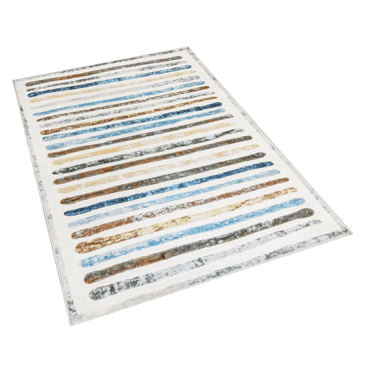 Marlow Floor Rug Short Pile Washable Carpet Soft Plush Non Slip Stripe 200x230-1973193449490485249