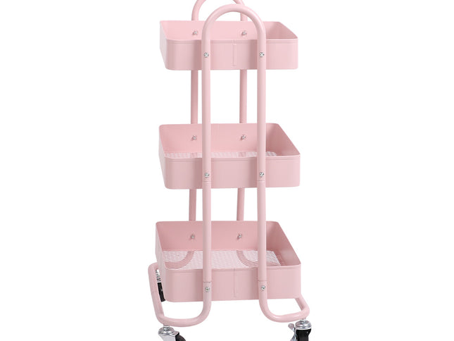 Levede 3 Tiers Kitchen Trolley Cart Pink-1917016721554804737