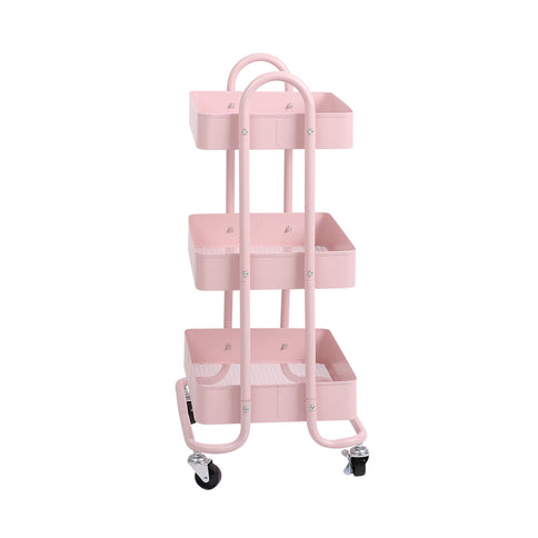 Levede 3 Tiers Kitchen Trolley Cart Pink-1917016721554804737