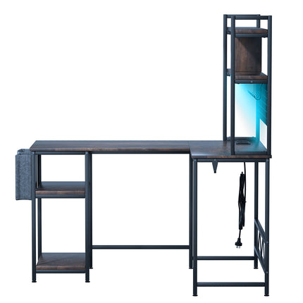 Levede L Shaped Gaming Desk with LED Lights Brown-1975420387298775041