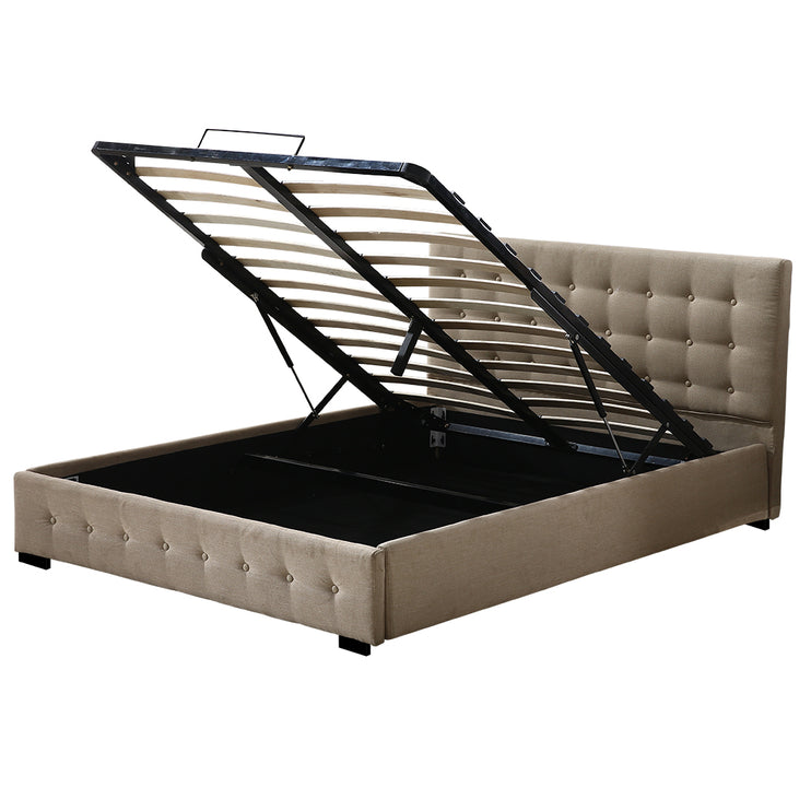 Levede Fabric Bed Frame Double Gas Lift Double Beige-1975420519381602305