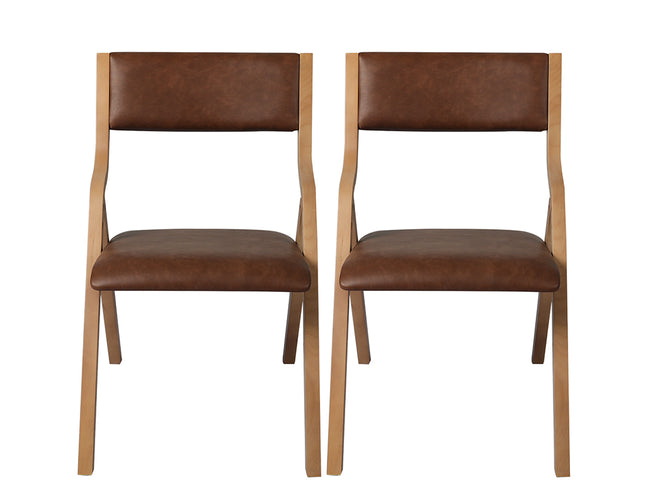 Levede 2x Dining Chairs Foldable PU Brown-1942353408841355265