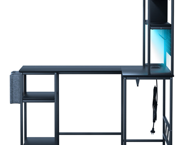 Levede L Shaped Gaming Desk with LED Lights Black-1975420366776045569