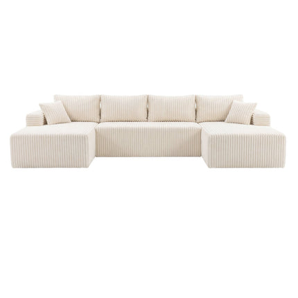Levede Modular Sofa Lounge Set Corduroy U Shaped Sectional Cloud Couch Beige-2050056788379832321