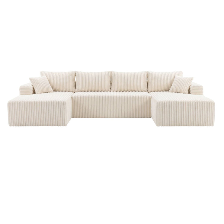 Levede Modular Sofa Lounge Set Corduroy U Shaped Sectional Cloud Couch Beige-2050056788379832321