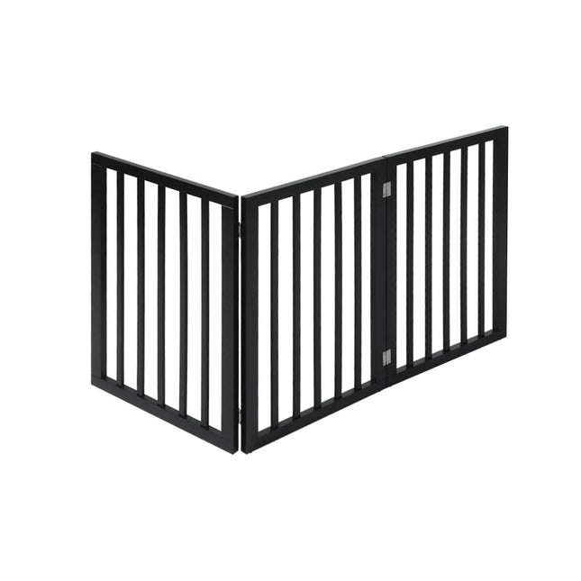 PaWz 3 Panels Wooden Pet Gate Dog Fence Black 139CM-1954802528155734017
