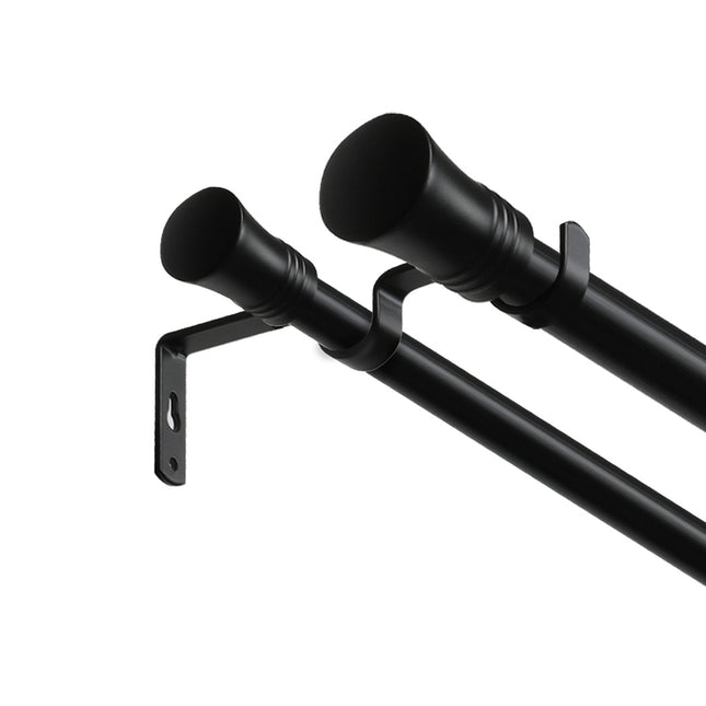 Marlow Black Double Curtain Rod Steel Pole Pommel Set Extendable Adjustable-1973193448194445313