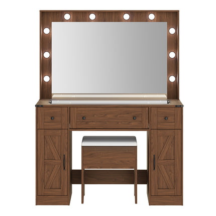 Levede Dressing Table LED Makeup Mirror Stool Set  Vanity Desk Cabinet 3 Drawers-2029334101357629441