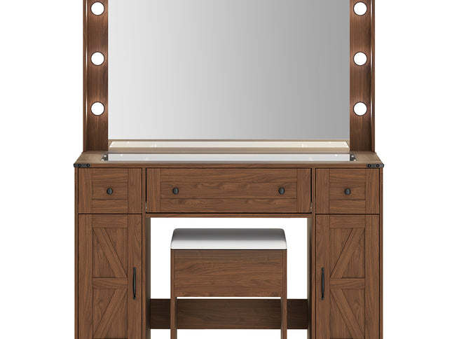 Levede Dressing Table LED Makeup Mirror Stool Set  Vanity Desk Cabinet 3 Drawers-2029334101357629441