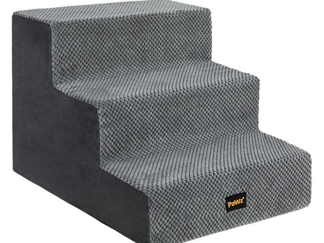 Pawz 3 Steps Pet Stairs Dog Ramp High Density Foam Grey-2006733392930017281