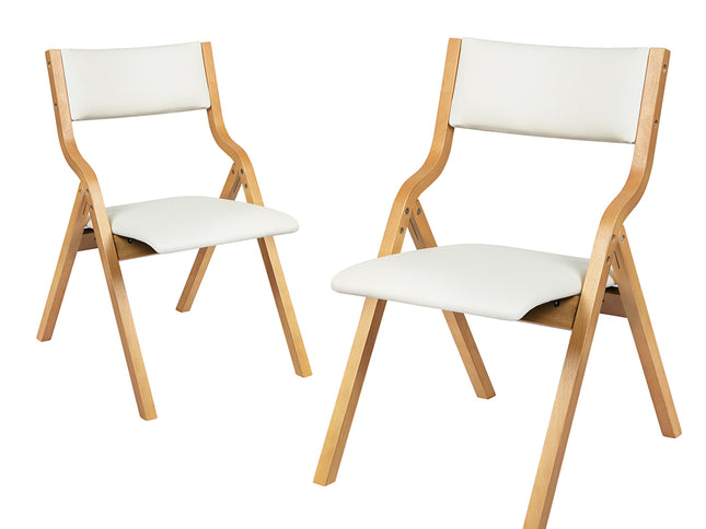 Levede 2x Dining Chairs Foldable PU Beige-1942353408619057153