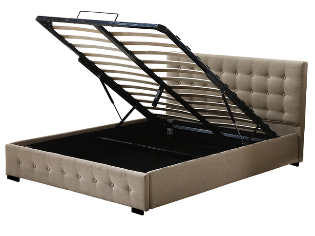 Levede Fabric Bed Frame Double Gas Lift Double Beige-1942353310174547969