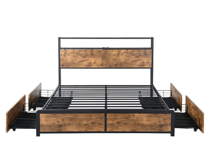 Levede Queen Bed Frame RGB LED 4 Drawers USB-1910113213501018113