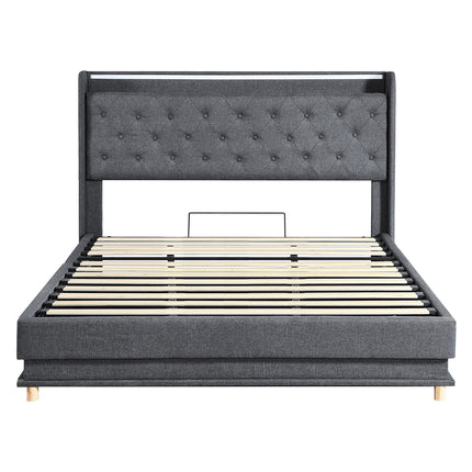 Levede King Bed Frame Gas Lift Storage LED Light USB-2006733381597007873