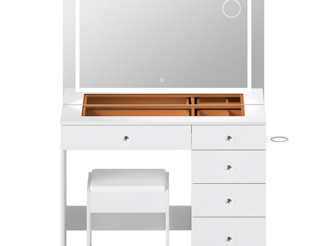 Levede Dressing Table LED Makeup Mirror Stool Set Vanity Desk 5 Storage Drawer-2029334101638647809