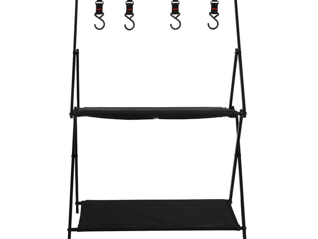 Levede Foldable Camping Storage Shelves 2 Layer with Hooks Black-1975420369112272897
