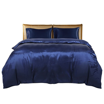 DreamZ Silky Satin Quilt Cover Set Bedspread Blue Super King-1954802917005463553