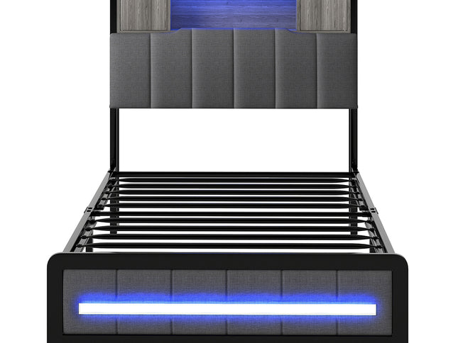 Levede Single Bed Frame with Storage Headboard RGB LED-2011971105295831041
