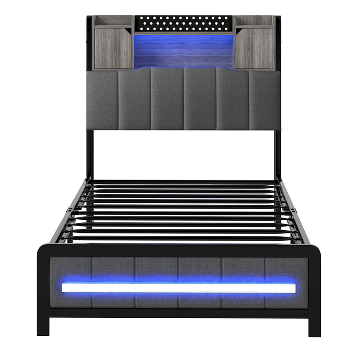 Levede Single Bed Frame with Storage Headboard RGB LED-2011971105295831041