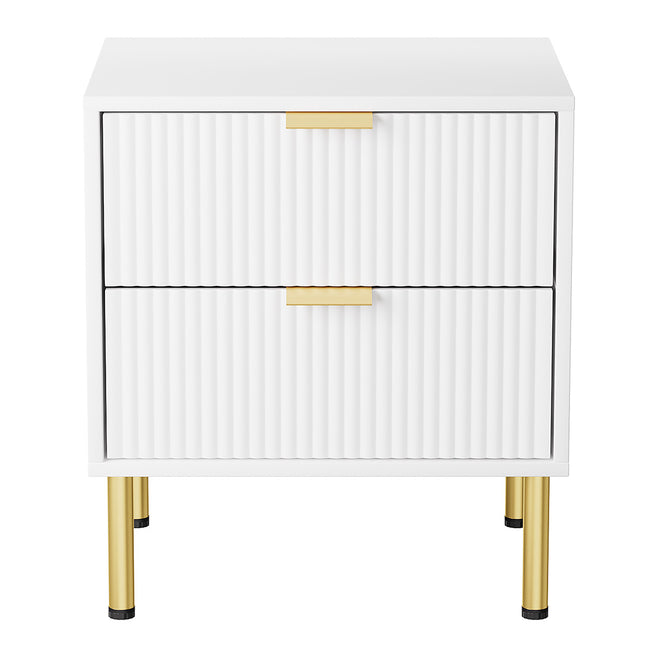 Levede Bedside Table with 2 Drawers White Metal Legs-1973193505392168961