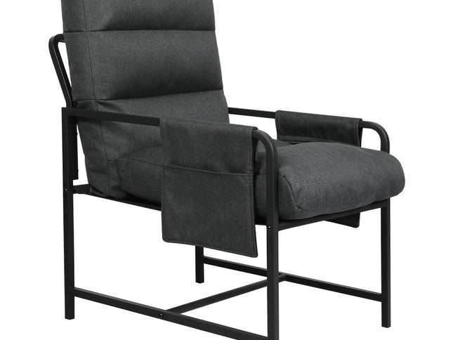 Levede Metal Framed Lounge Chair Linen in Dark Grey-1910149775286734849