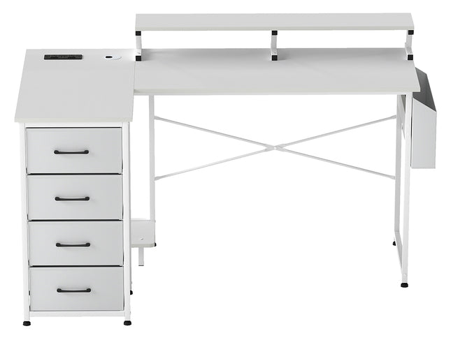 Levede L Shaped Gaming Desk with Storage Drawers White-2006733412563554305