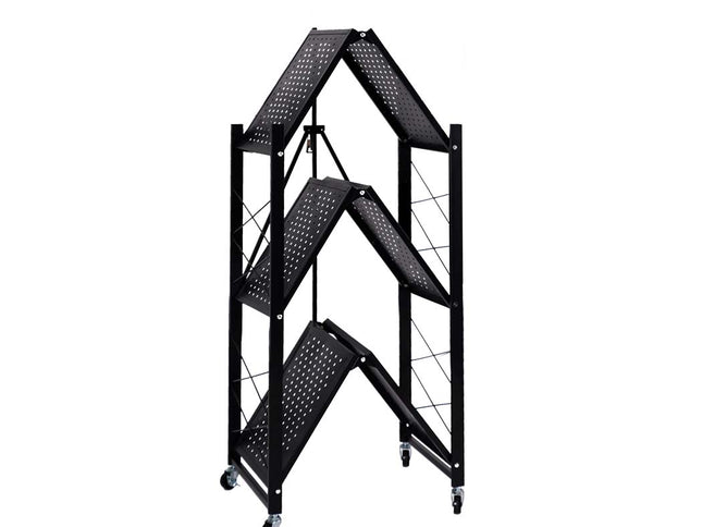 Levede Foldable Storage Shelf Display Black 3 Tiers-1864184714152251393