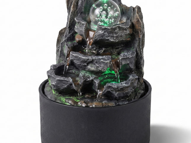 Spector Tabletop Water Fountain Resin LED Light 3 Flow Levels Waterfall Office-2061251862543339521