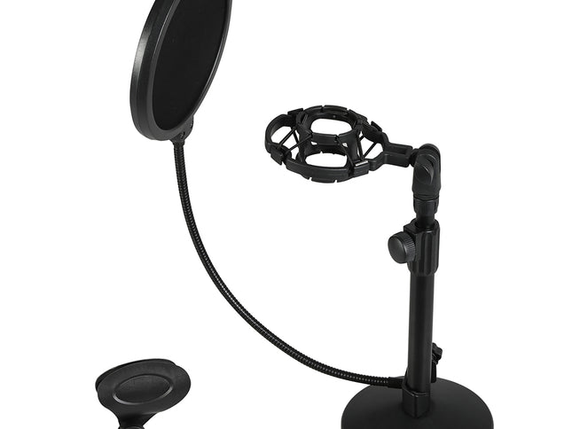 Levede Desktop Microphone Stand Adjustable Pop Filter Shock Mount Base Kit Black-2065254308319989761