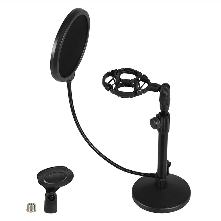 Levede Desktop Microphone Stand Adjustable Pop Filter Shock Mount Base Kit Black-2065254308319989761