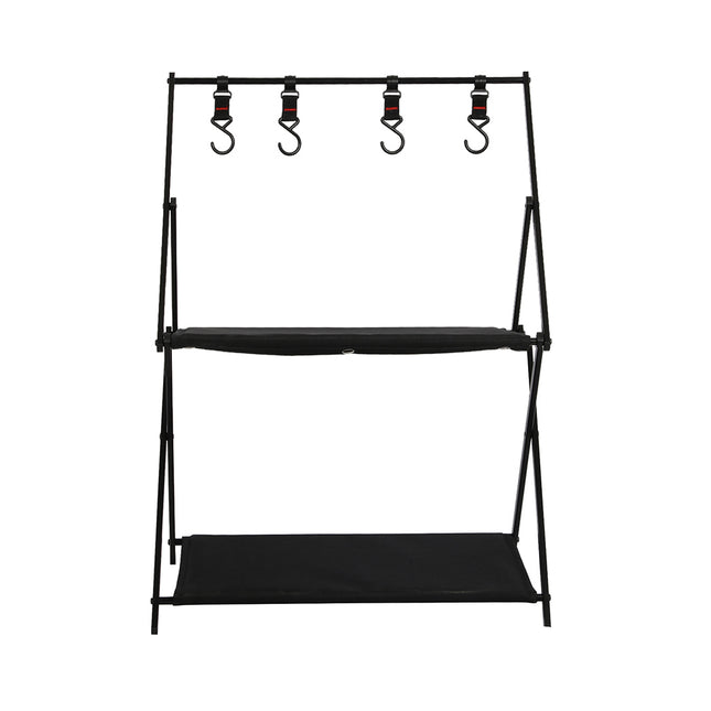 Levede Foldable Camping Storage Shelves 2 Layer with Hooks Black-1954802657151553537
