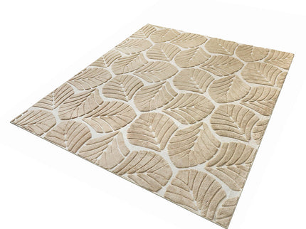 Marlow Floor Rug Soft Embossed Carpet Non Slip Plush Shaggy Rugs Leaf Pattern-1910112211456626689