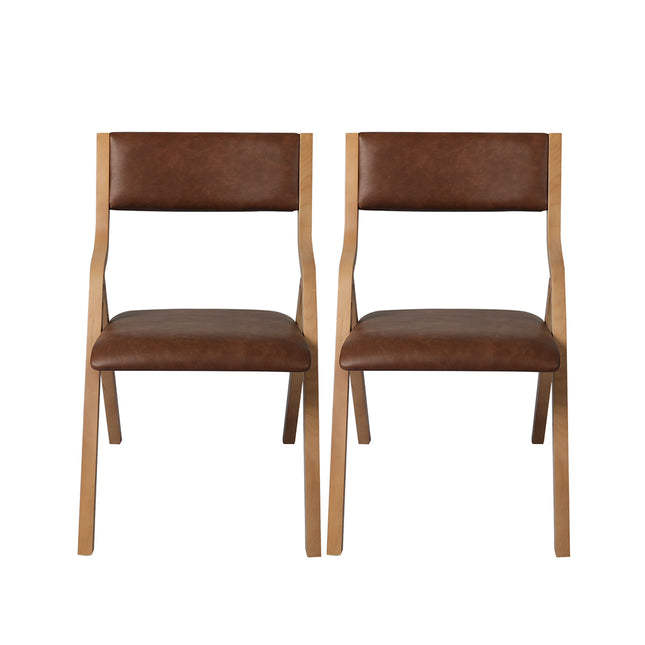Levede 2x Dining Chairs Foldable PU Brown-1975420497265037313