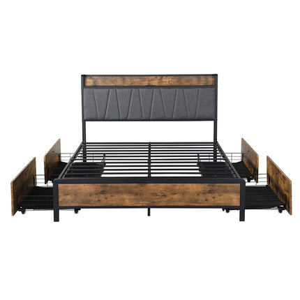 Levede Queen Bed Frame Soft Storage Drawers Headboard USB Charge-1973194032855257089