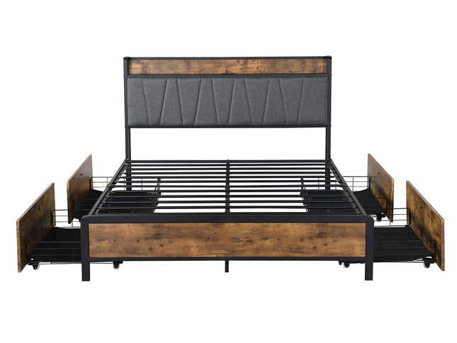 Levede Queen Bed Frame Soft Storage Drawers Headboard USB Charge-1973194032855257089