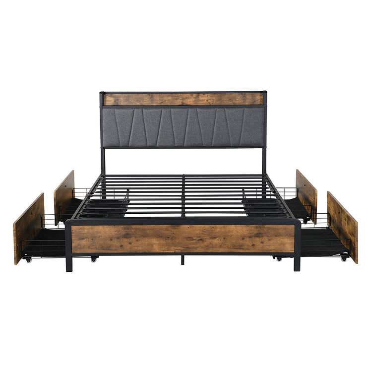 Levede Queen Bed Frame Soft Storage Drawers Headboard USB Charge-1973194032855257089