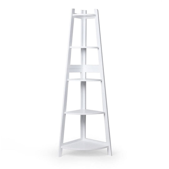 Levede 5 Tier Corner Shelf Wooden Storage White-1954802946059407361
