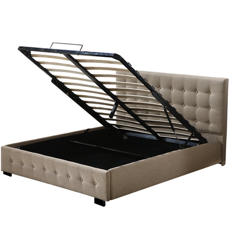 Levede Fabric Bed Frame King Tufted Beige-1910113203430494209