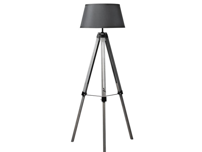 EMITTO Tripod Wooden Floor Lamp Shaded Grey-1864184396748296193