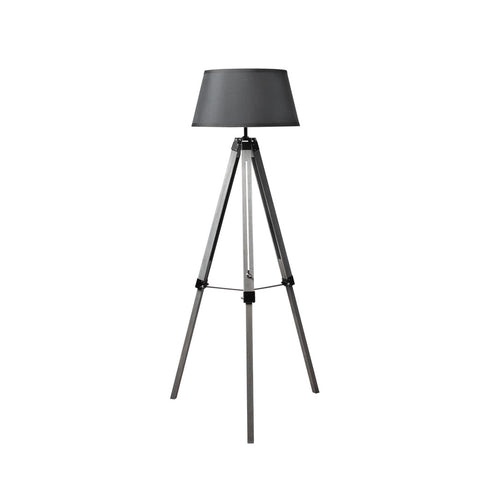 EMITTO Tripod Wooden Floor Lamp Shaded Grey-1864184396748296193