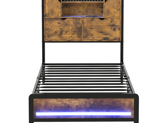 Levede Single Bed Frame Storage Headboard Industrial-2011971104947703809