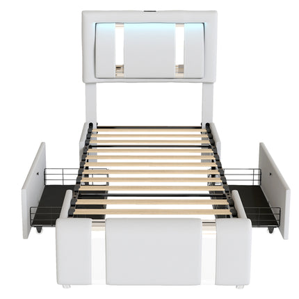 Levede Single Bed Frame Leather Headboard RGB 2 Drawers-2006732796336410625