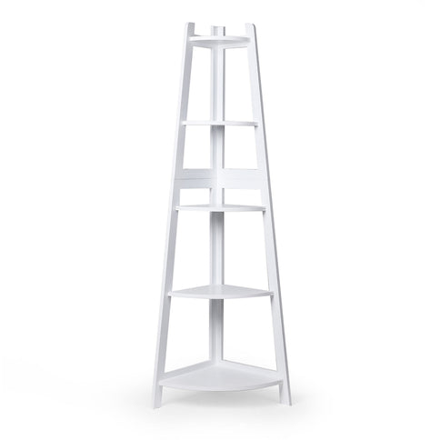 Levede 5 Tier Corner Shelf Wooden Storage White-1917016724704727041