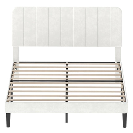 Levede Double Bed Frame Upholstered Adjustable Headboard Bed Platform White-2065254299478396929