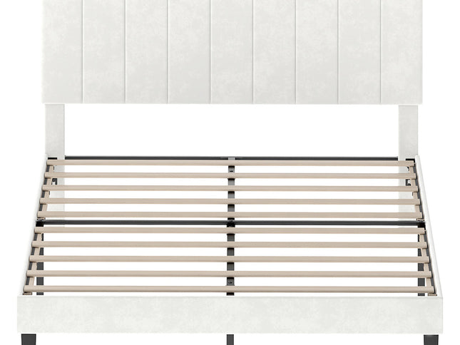Levede Double Bed Frame Upholstered Adjustable Headboard Bed Platform White-2065254299478396929