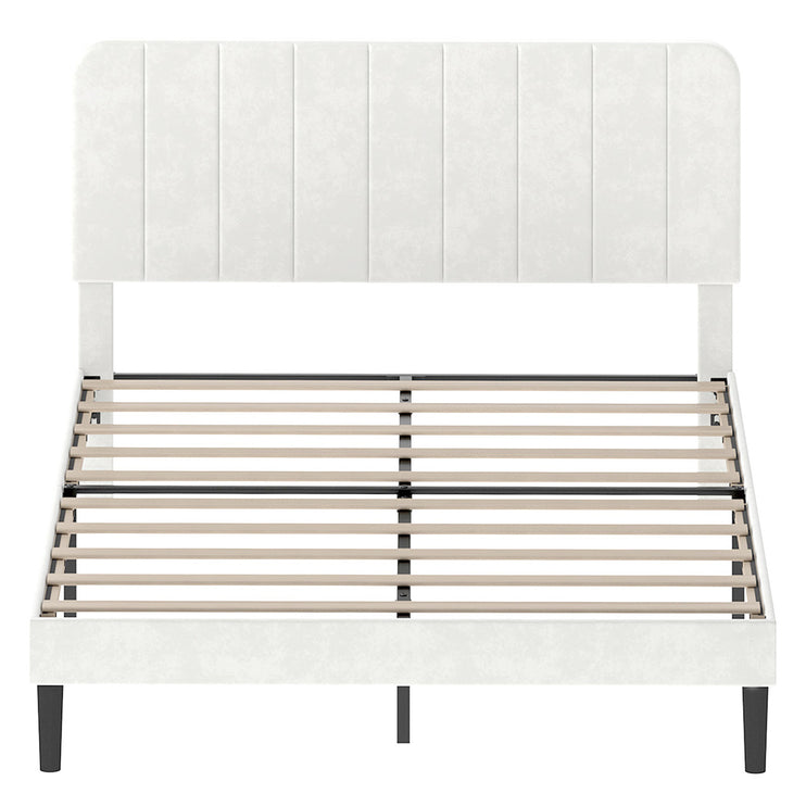 Levede Double Bed Frame Upholstered Adjustable Headboard Bed Platform White-2065254299478396929