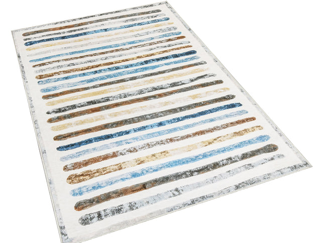 Marlow Floor Rug Short Pile Washable Carpet Soft Plush Non Slip Stripe 200x290-1910112210395467777