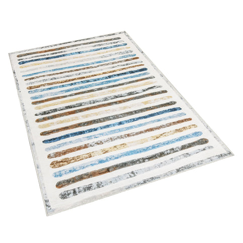Marlow Floor Rug Short Pile Washable Carpet Soft Plush Non Slip Stripe 200x290-1910112210395467777