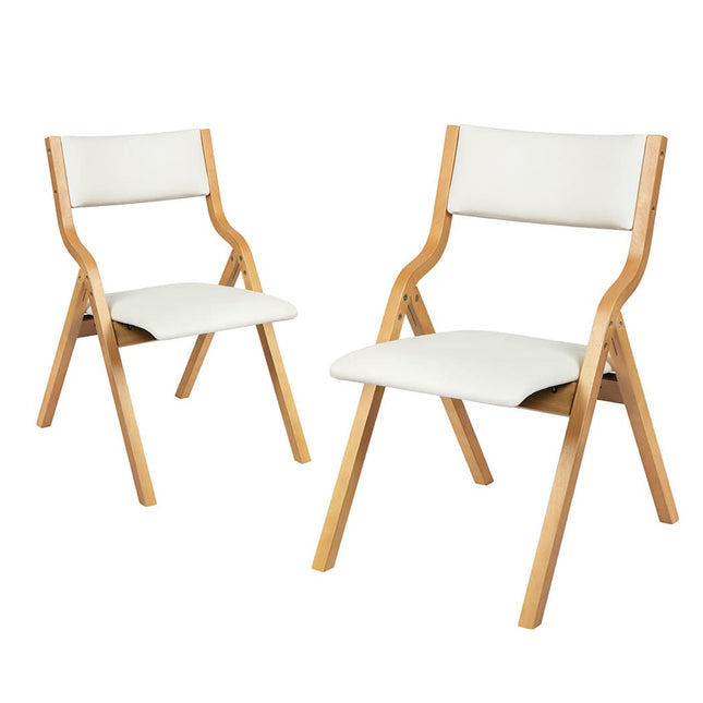 Levede 2x Dining Chairs Foldable PU Beige-1954802992888811521